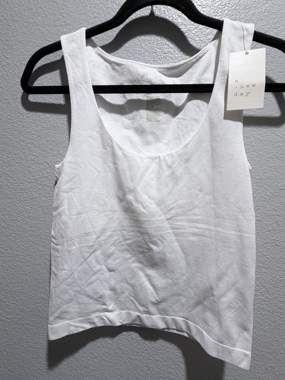 A New Day Tank Top Clean Girl Minimalist Scoop Neck White Small NWT